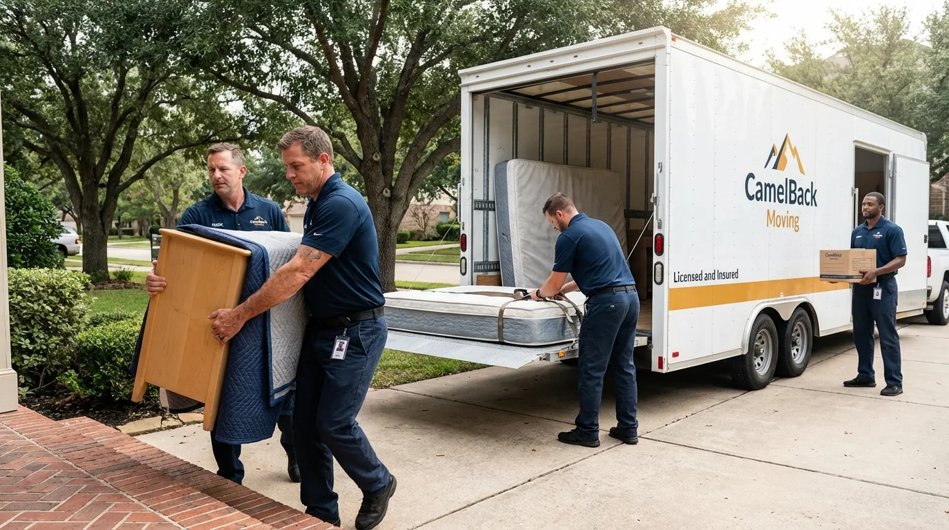 Crew loading residential truck for cross-state move from Arnolds Park, IA